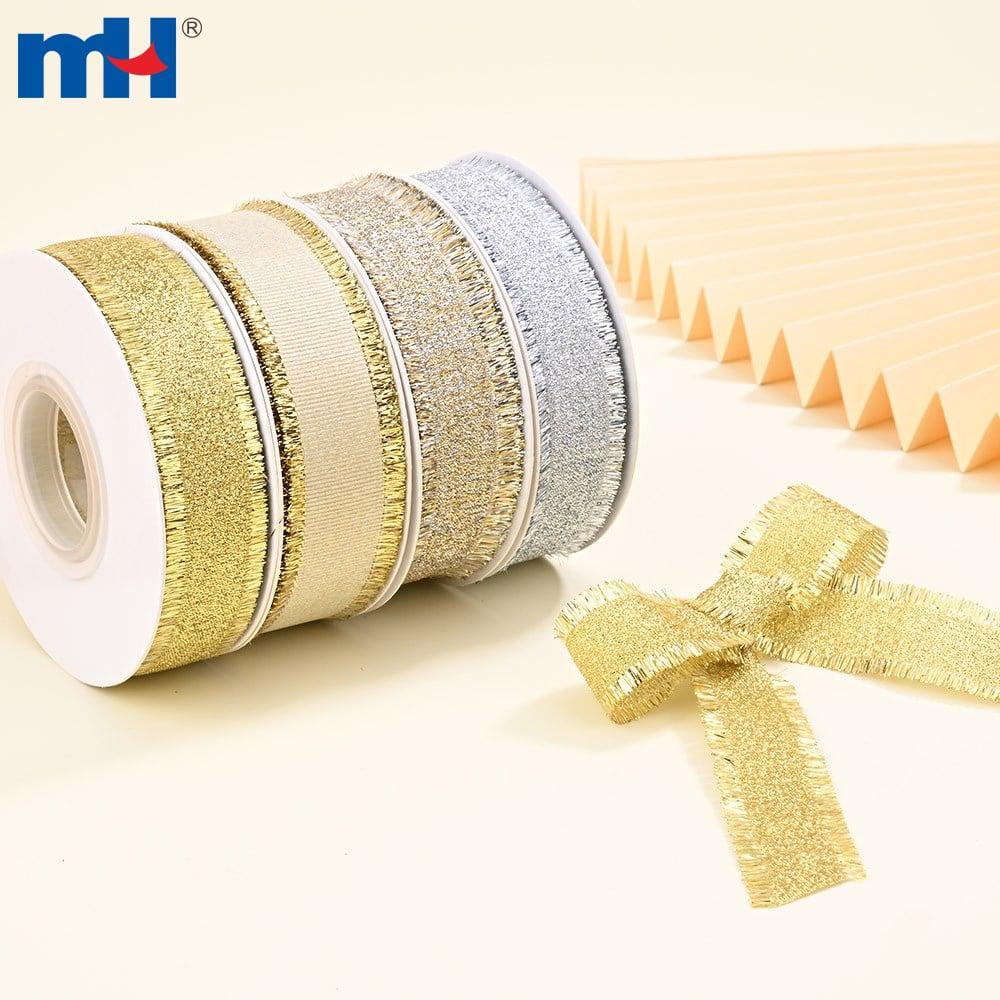1 inch polyester fringe ribbon with metallic satin trim for hair ties