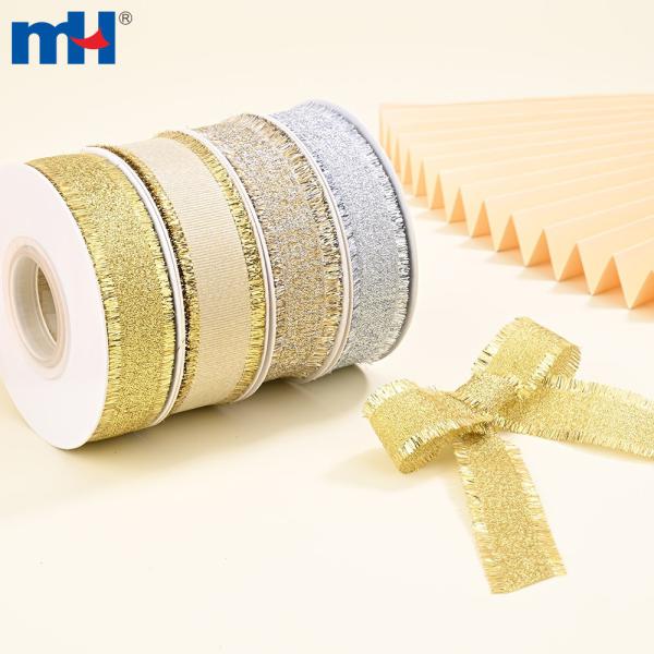 1 inch polyester fringe ribbon with metallic satin trim for hair ties