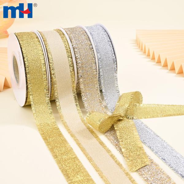 1 inch polyester fringe ribbon with metallic satin trim for hair ties