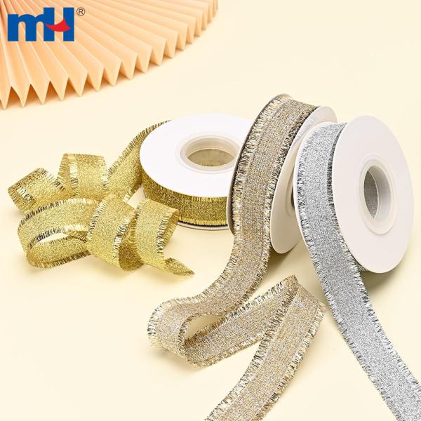 1 inch polyester fringe ribbon with metallic satin trim for hair ties