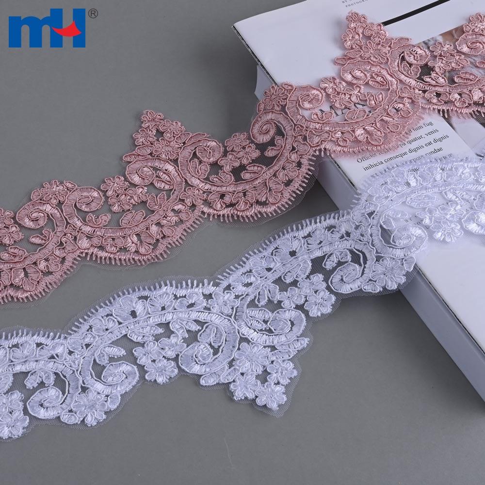 Enfeites personalizáveis ​​de lantejoulas e rendas peroladas para vestidos de noiva