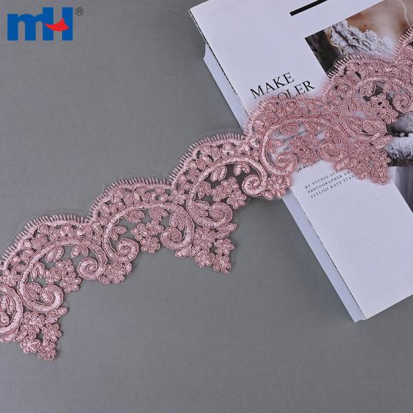 Enfeites personalizáveis ​​de lantejoulas e rendas peroladas para vestidos de noiva