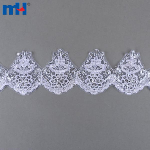 Enfeites personalizáveis ​​de lantejoulas e rendas peroladas para vestidos de noiva