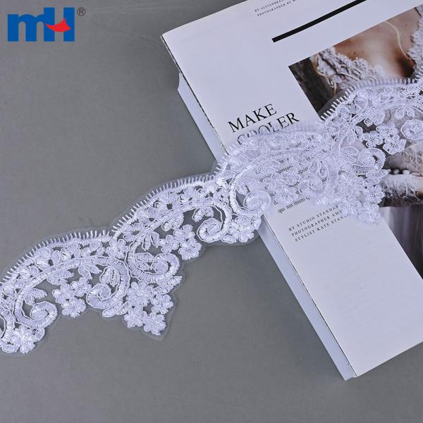 Enfeites personalizáveis ​​de lantejoulas e rendas peroladas para vestidos de noiva