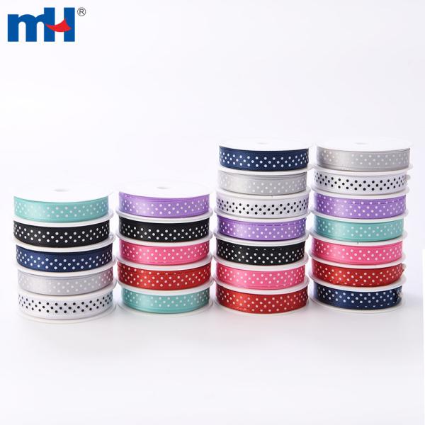 Polka dot printed polyester satin ribbon