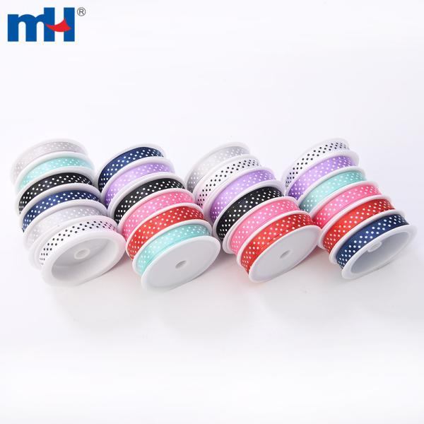 Polka dot printed polyester satin ribbon