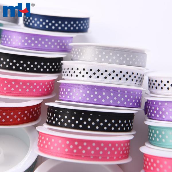 Polka dot printed polyester satin ribbon