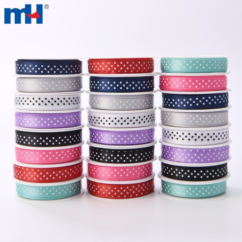 Polka dot printed polyester satin ribbon
