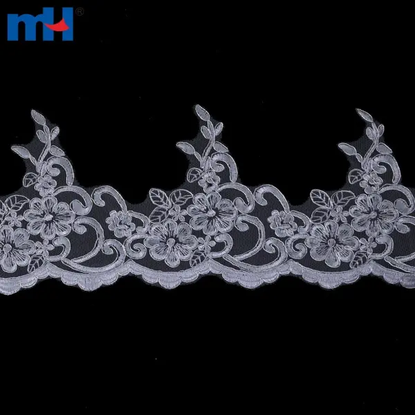 Borde de encaje acanalado de 18 cm: atractivo bordado floral para diseños nupciales