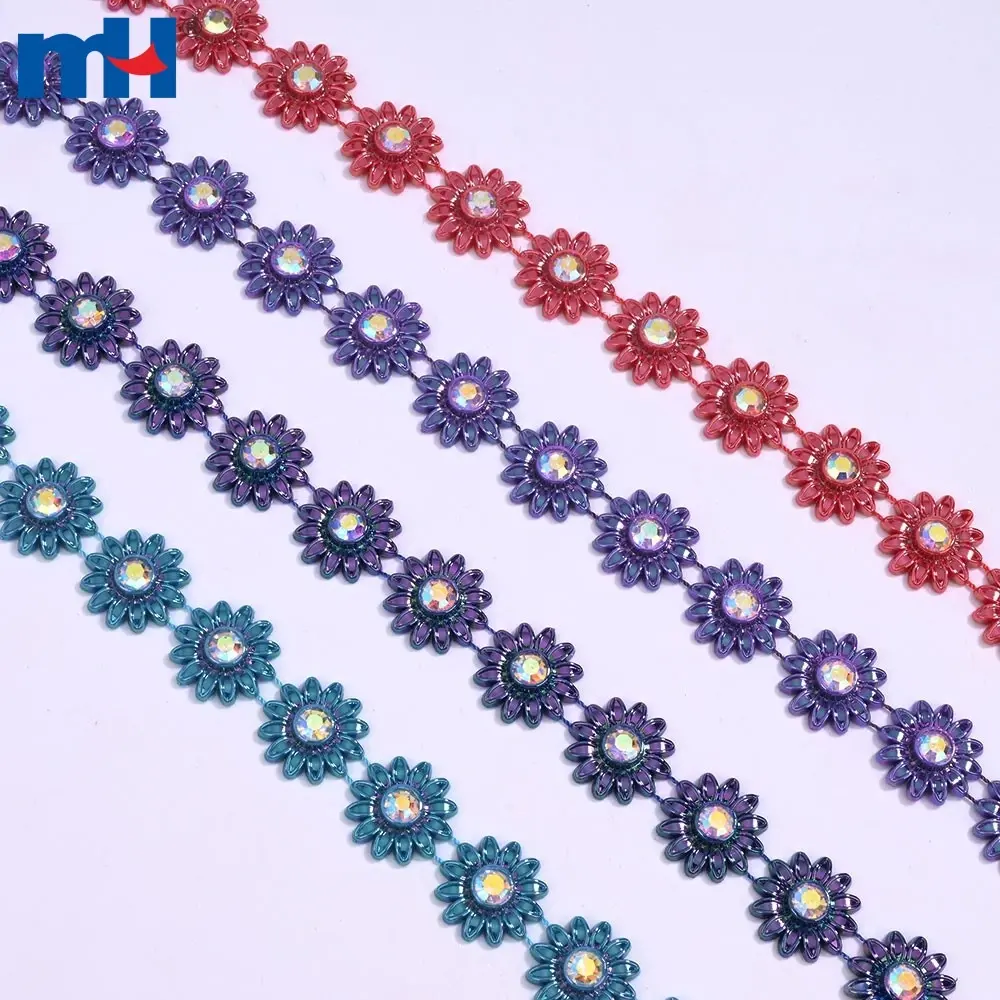 Decoro con fiore margherita con strass da 19 mm - Decoro floreale scintillante