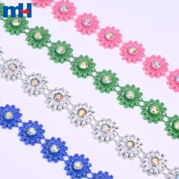 Decoro con fiore margherita con strass da 19 mm - Decoro floreale scintillante