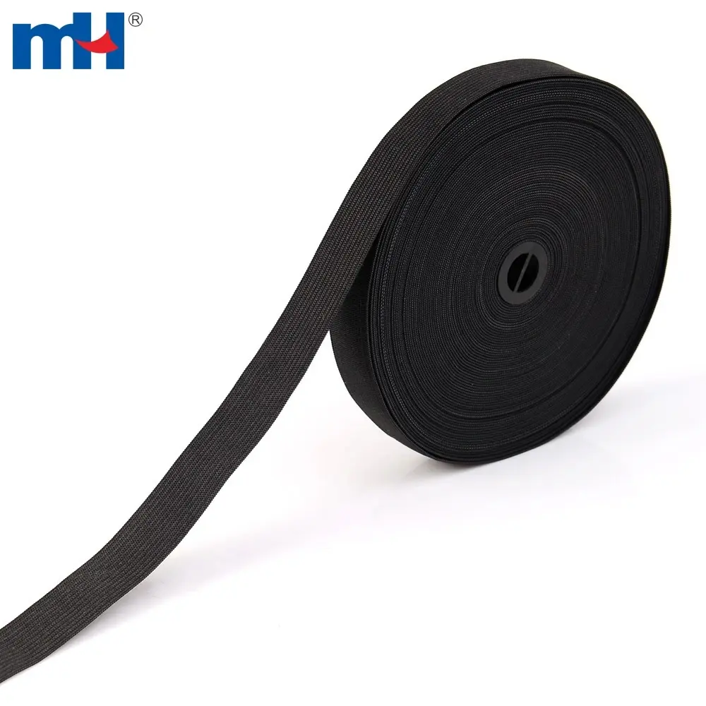 20 mm qora polyester lateks trikotaj elastik tasma