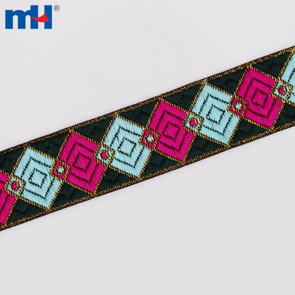 Nastro decorativo jacquard con bordi intrecciati in colore neon diamante