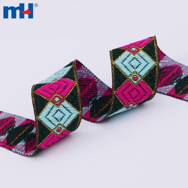 Nastro decorativo jacquard con bordi intrecciati in colore neon diamante