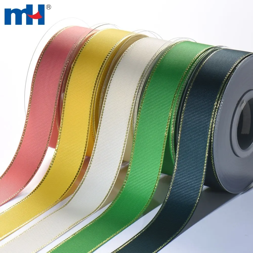Fita de gorgorão de 25mm com bordas douradas