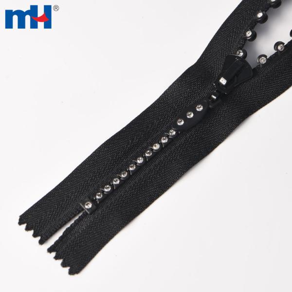 #3 Black rhinestone zipper closure