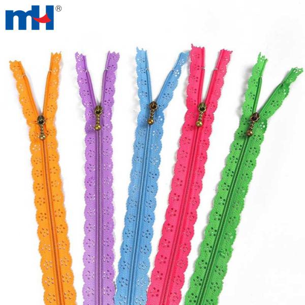 #3 Zíperes enrolados em nylon com fita de renda