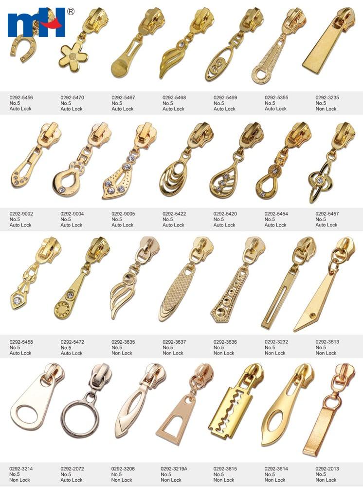 Zíperes banhados a ouro, zíperes de diamante, zíperes decorativos
