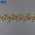Hashamatli metallli oltin to'rli qirrasi payet va boncuklar bilan