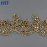 Hashamatli metallli oltin to'rli qirrasi payet va boncuklar bilan