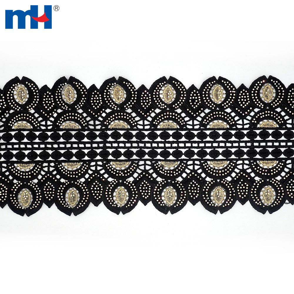 Bordure en dentelle africaine avec strass