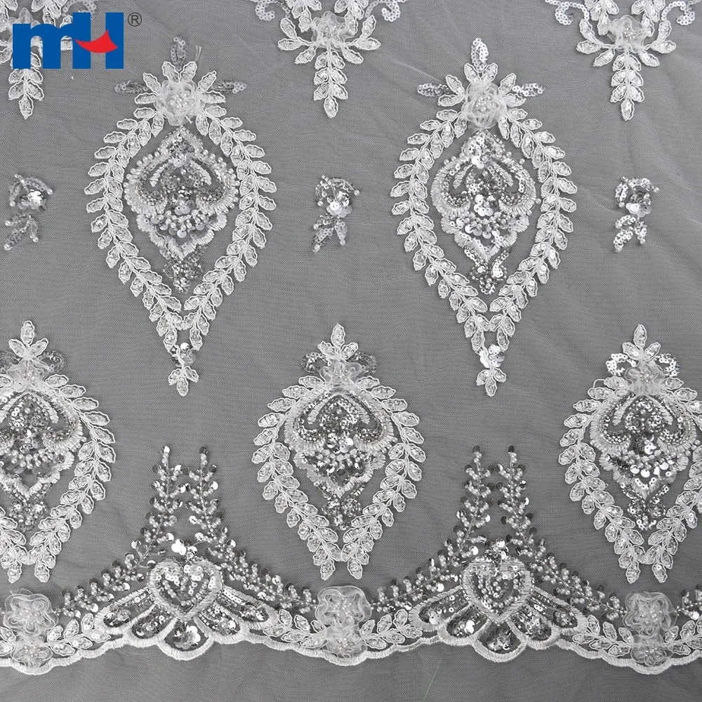 Tissu en dentelle de mariée avec perles
