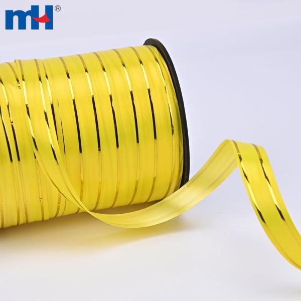 Folga bosilgan ikkita oltin chiziqlar bilan bezatilgan 14 mm kenglikdagi balonli lenta