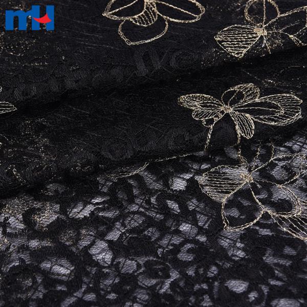 Encaje floral metalizado dorado/negro