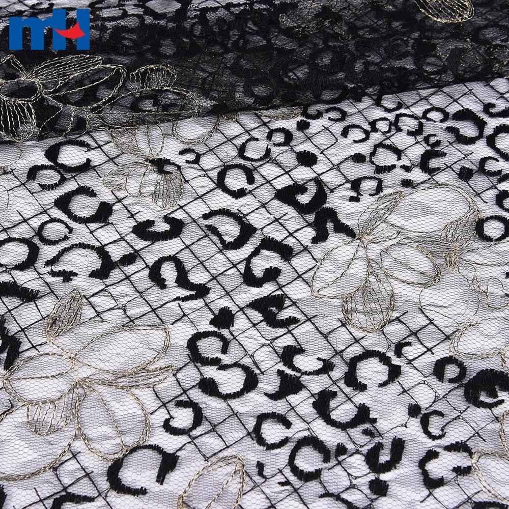 Encaje floral metalizado dorado/negro