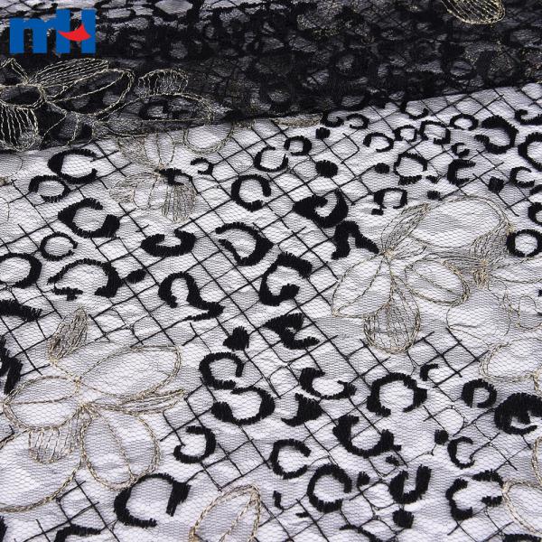 Encaje floral metalizado dorado/negro