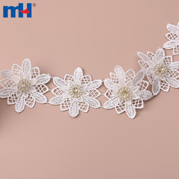 Décoration dentelle chimique hydrosoluble avec strass