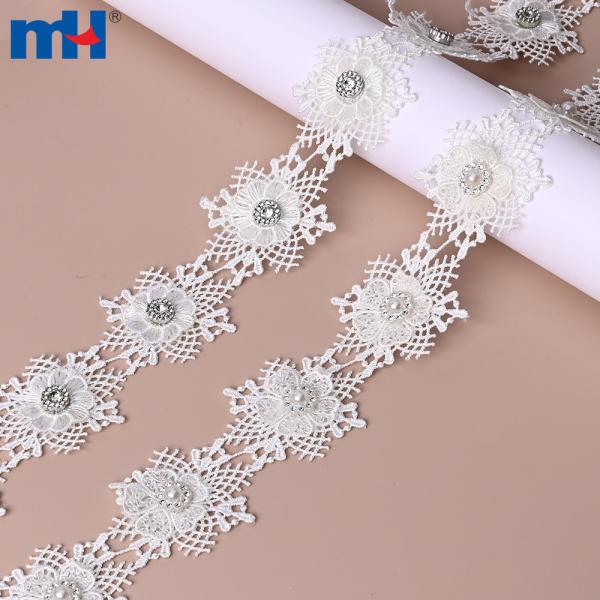Décoration dentelle chimique hydrosoluble avec strass