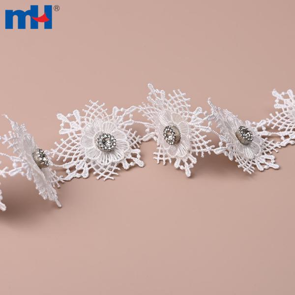 Décoration dentelle chimique hydrosoluble avec strass