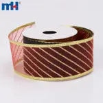 Diagonally striped wire organza Christmas ribbon