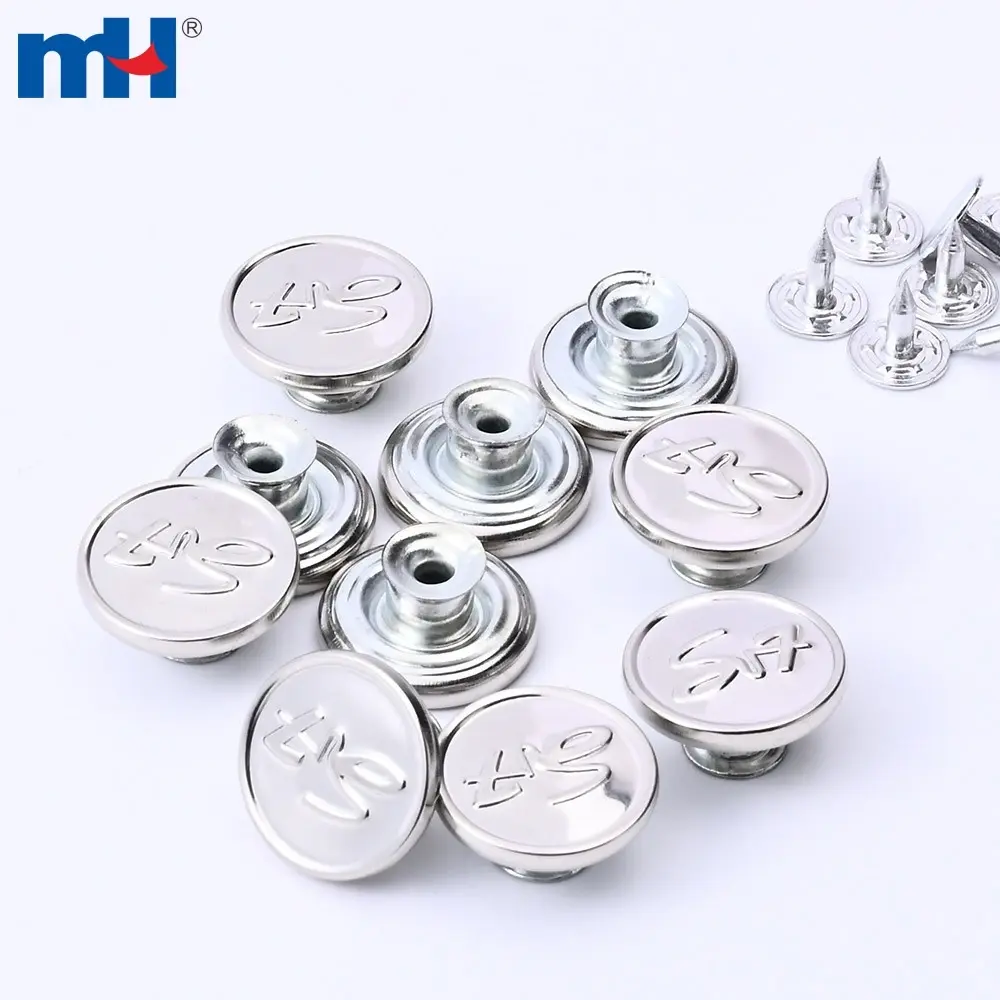 Jinslar uchun 17 mm sink qotishma kumush o'yilgan metall tugma tugmasi