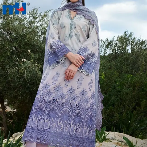 Ombre Embroidered Cotton Lace Fabric - Ready stock for traditional wear