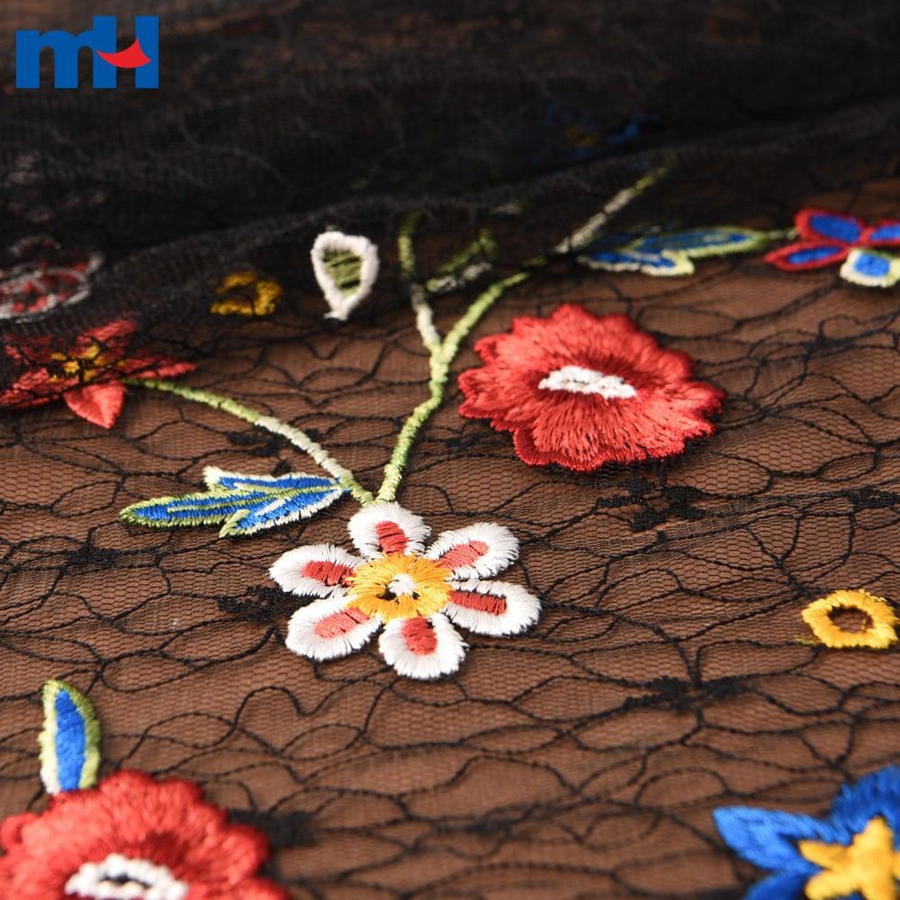 Tela de encaje bordado de malla floral