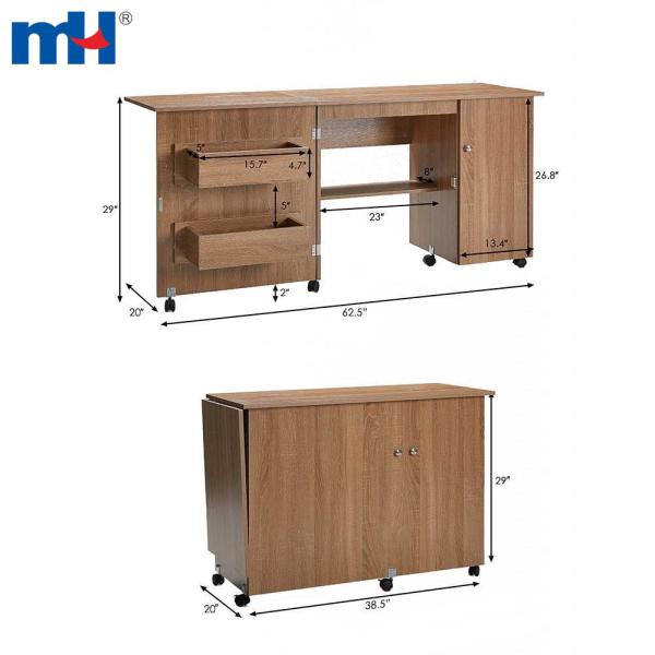 Mesa de costura plegable de madera y estación de manualidades.