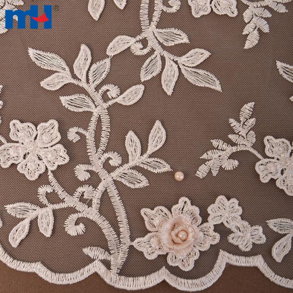 Tecido de renda de casamento com miçangas no atacado