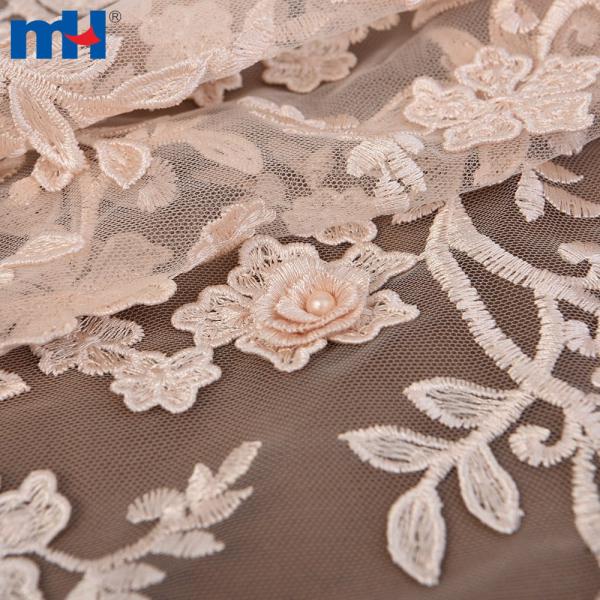 Tecido de renda de casamento com miçangas no atacado