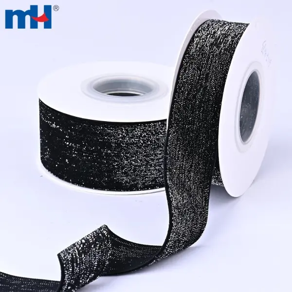 Cinta de terciopelo de nailon brillante con hilos metálicos brillantes.
