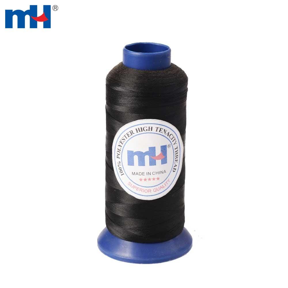 Sewing thread made of 100% polyester with high chemical resistance