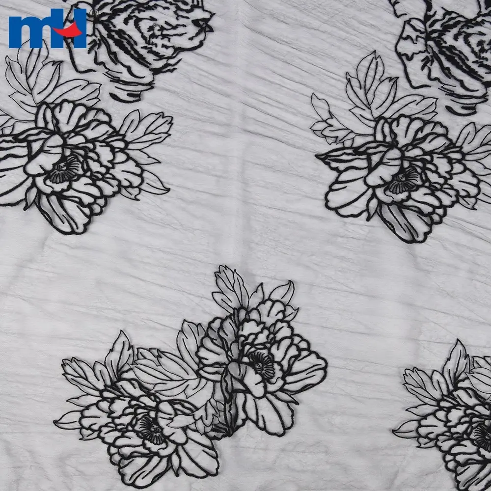 Tela de encaje de malla bordada floral para vestido de novia