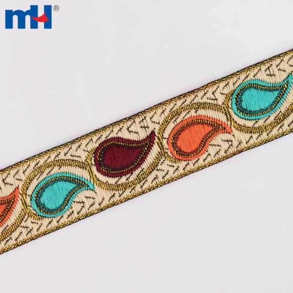 Cinta jacquard bordada metalizada