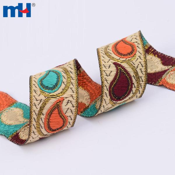Cinta jacquard bordada metalizada