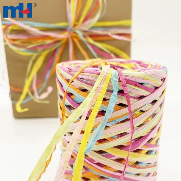 Corde en papier raphia multicolore pour emballage cadeau