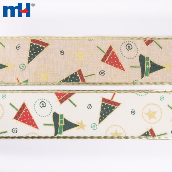 Fita de Natal de serapilheira natural com borda de arame