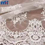 Tela de malla bordada floral blanca antigua