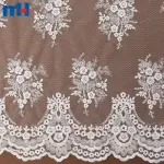 Tela de malla bordada floral blanca antigua