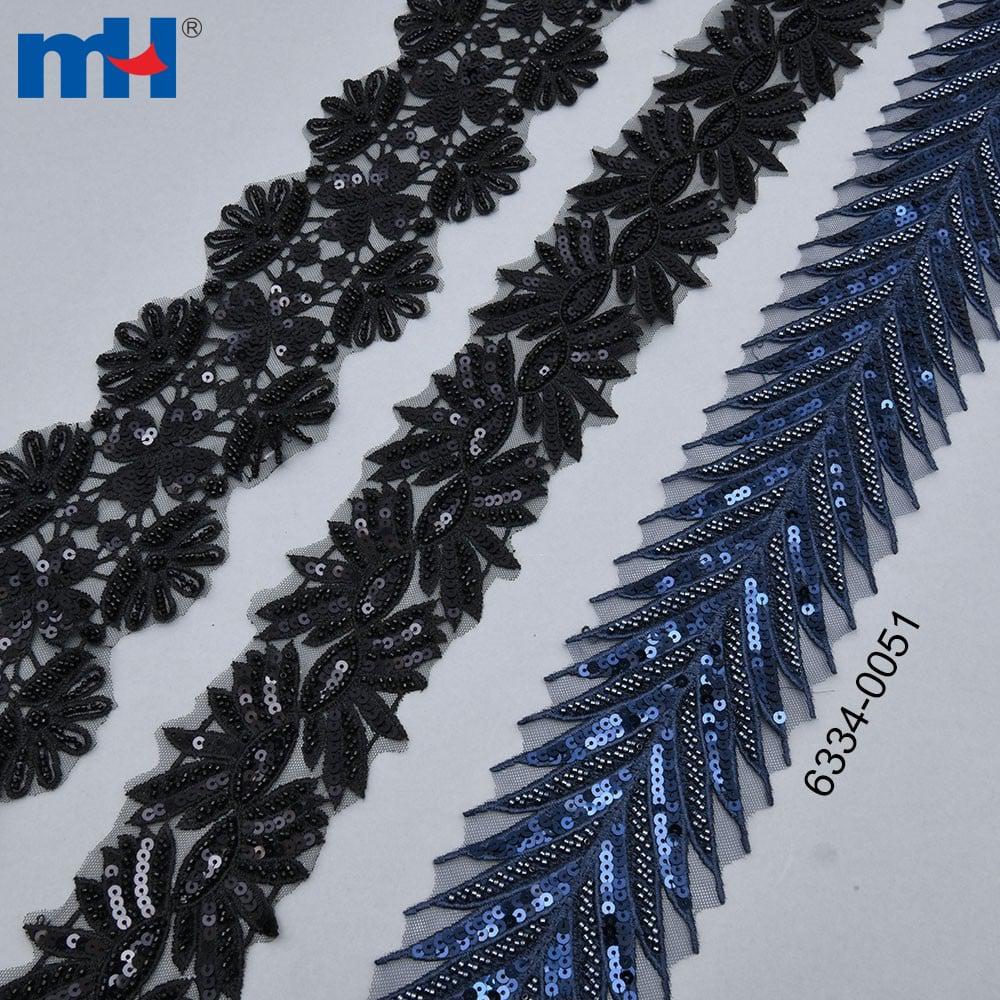 Ruban de dentelle en dentelle à paillettes, vente en gros